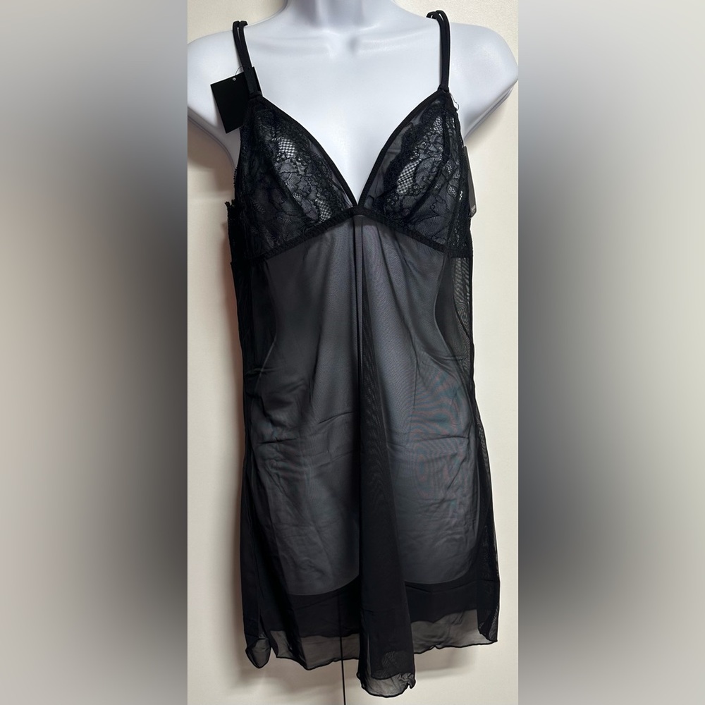 Beme New York Lingerie Lace Babydoll Strap Chemise Teddy VNeck Nightgown NWOT